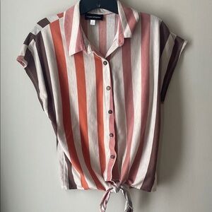 Striped Button-Down Shirt with Tie-Front